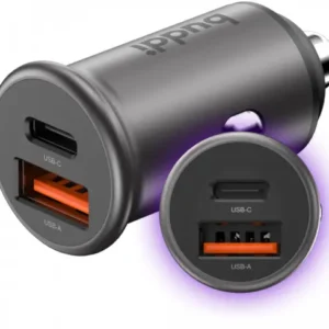Buddi Power 45W Car Charger USB-A + C Port with Fast Charging Gray