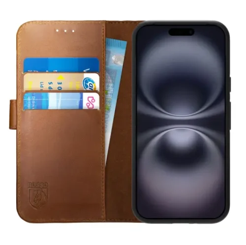 Rosso Deluxe Apple iPhone 16 Case Genuine Leather Book Case Brown
