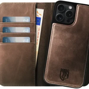 Rosso Elite Apple iPhone 16 Pro Case MagSafe Book Case Genuine Leather Brown
