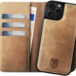 Rosso Elite iPhone 16 Pro Max Case MagSafe Book Case Genuine Leather Light Brown