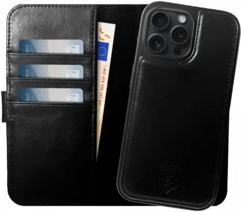 Rosso Elite iPhone 16 Pro Max Case MagSafe Book Case Genuine Leather Black