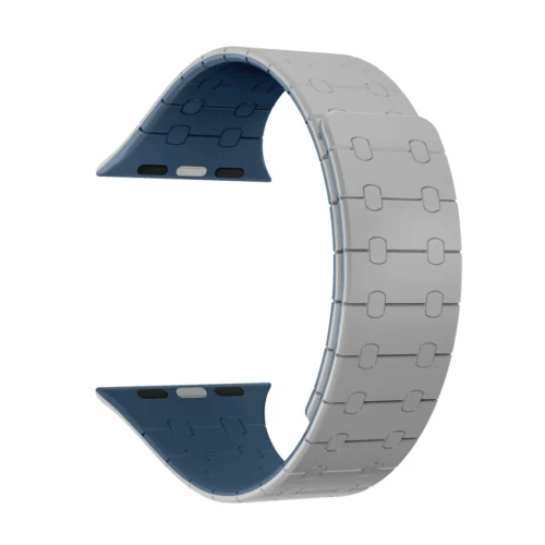 Rixus For Apple Watch 42mm, 44mm, 45mm, 49mm Silicone Band With Magnetic Cloud Grey + Blue