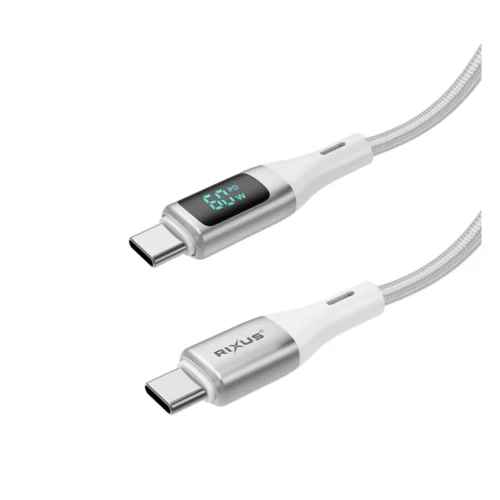 Rixus RXUC29C Braided USB-C To USB-C Cable With LED Display White